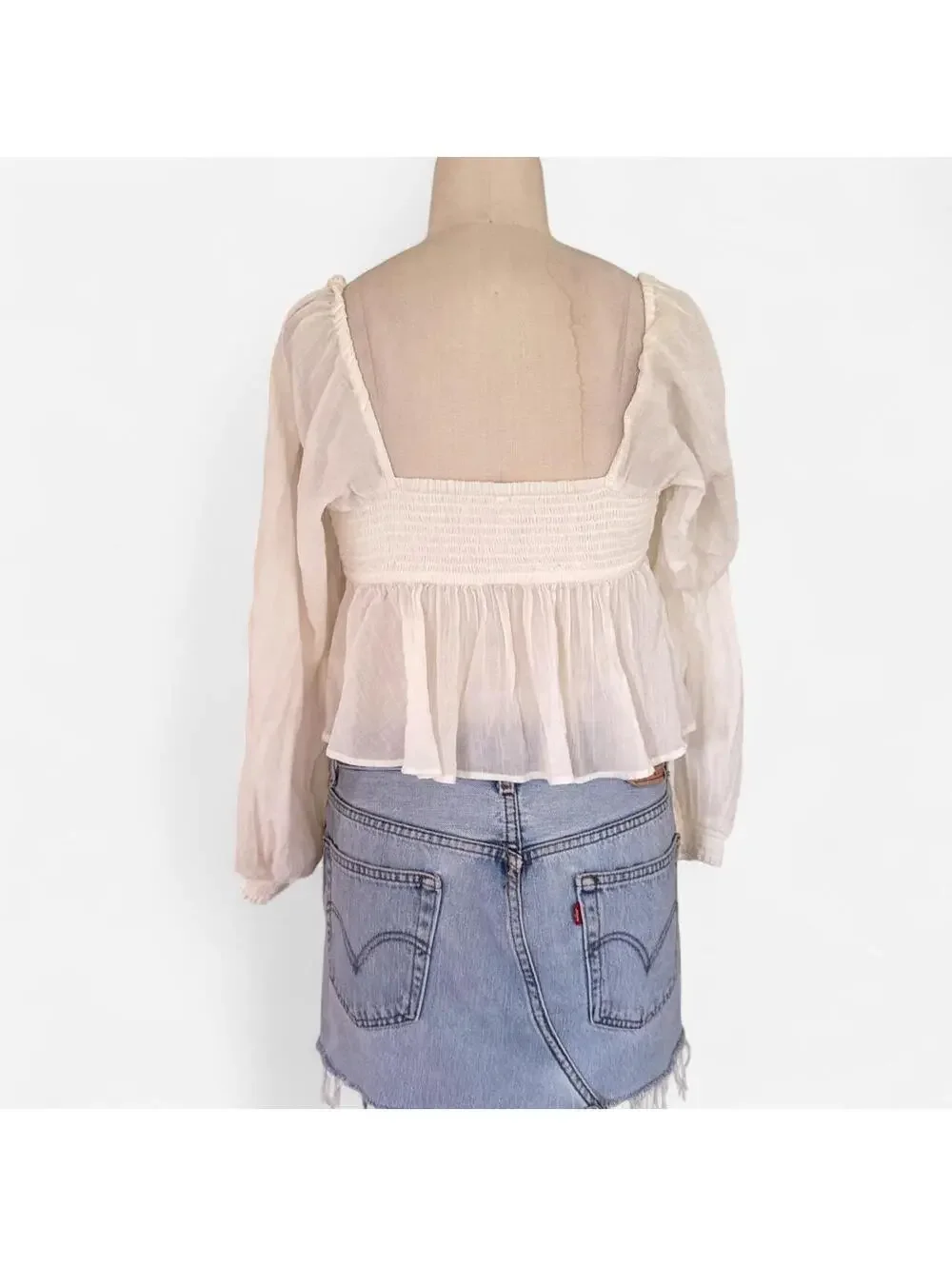 Free People Gauze Square Neck Peplum Blouse in Cream